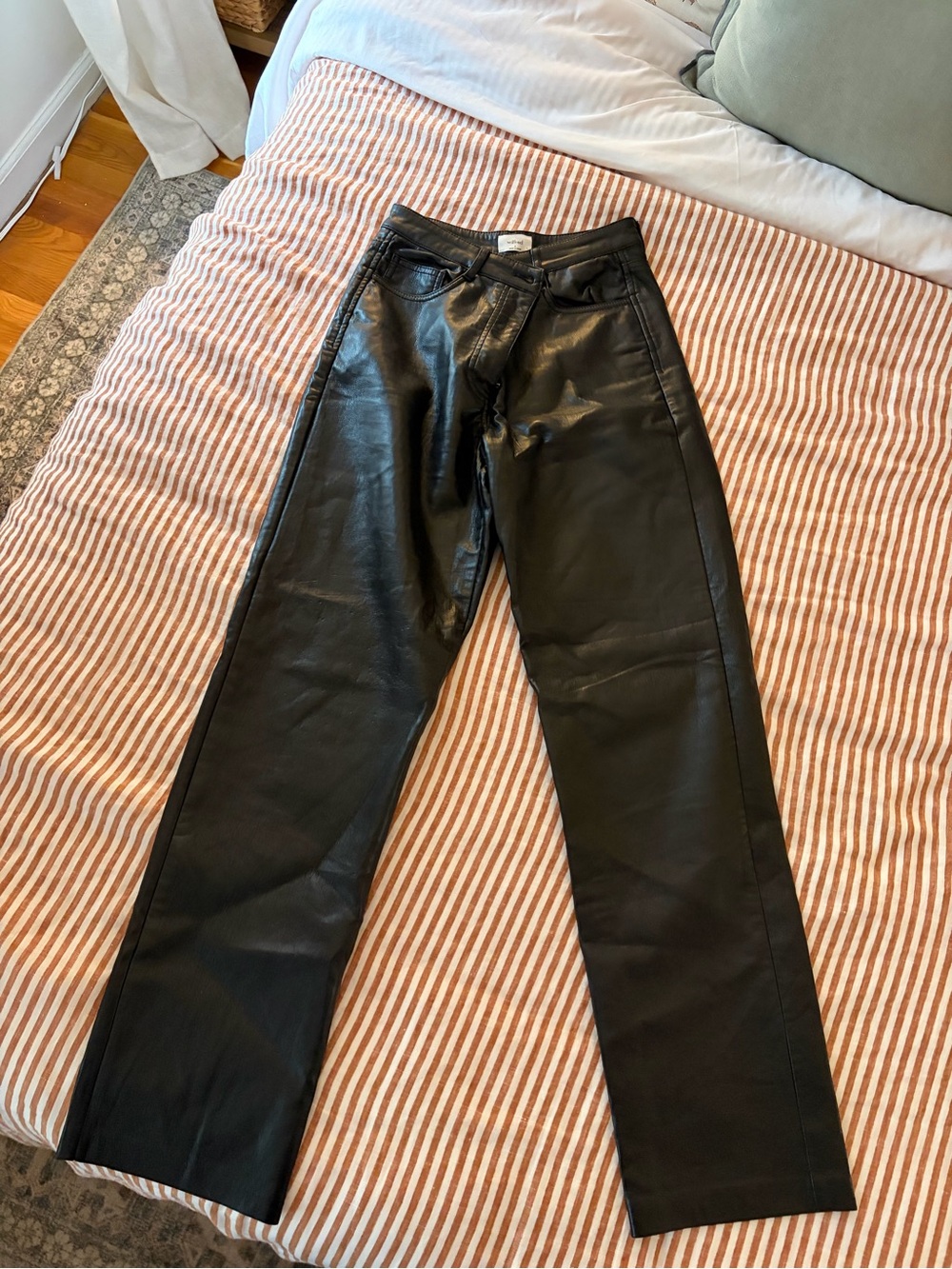 Aritzia Wilfred Black Faux Leather Straight-Leg Pants